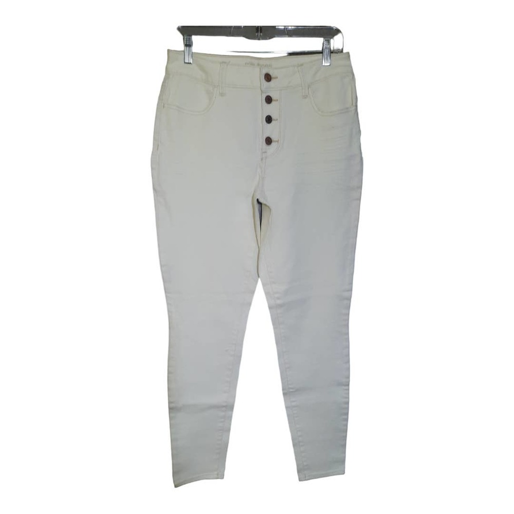 Maurices Womens Cream High Rise Button Fly Skinny Jeans Size 10R